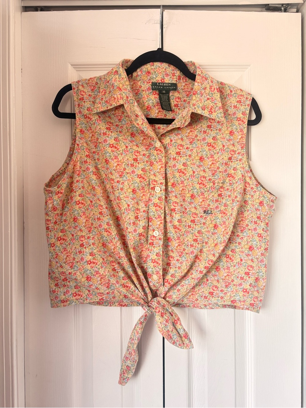 Lauren Ralph Lauren Floral Tie-Front Crop Top with Monogram